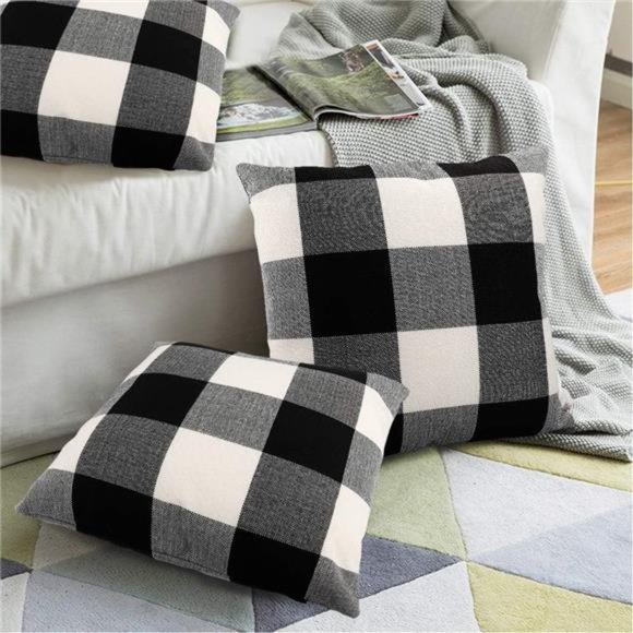 Set of 4 Buffalo Check Plaid Throw Pillow Covers Farmhouse Outdoor Pillow Case - Picture 6 of 7